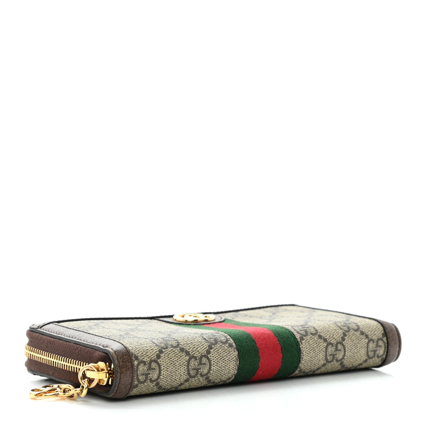 GG Supreme Monogram Web Ophidia Zip Around Wallet Brown