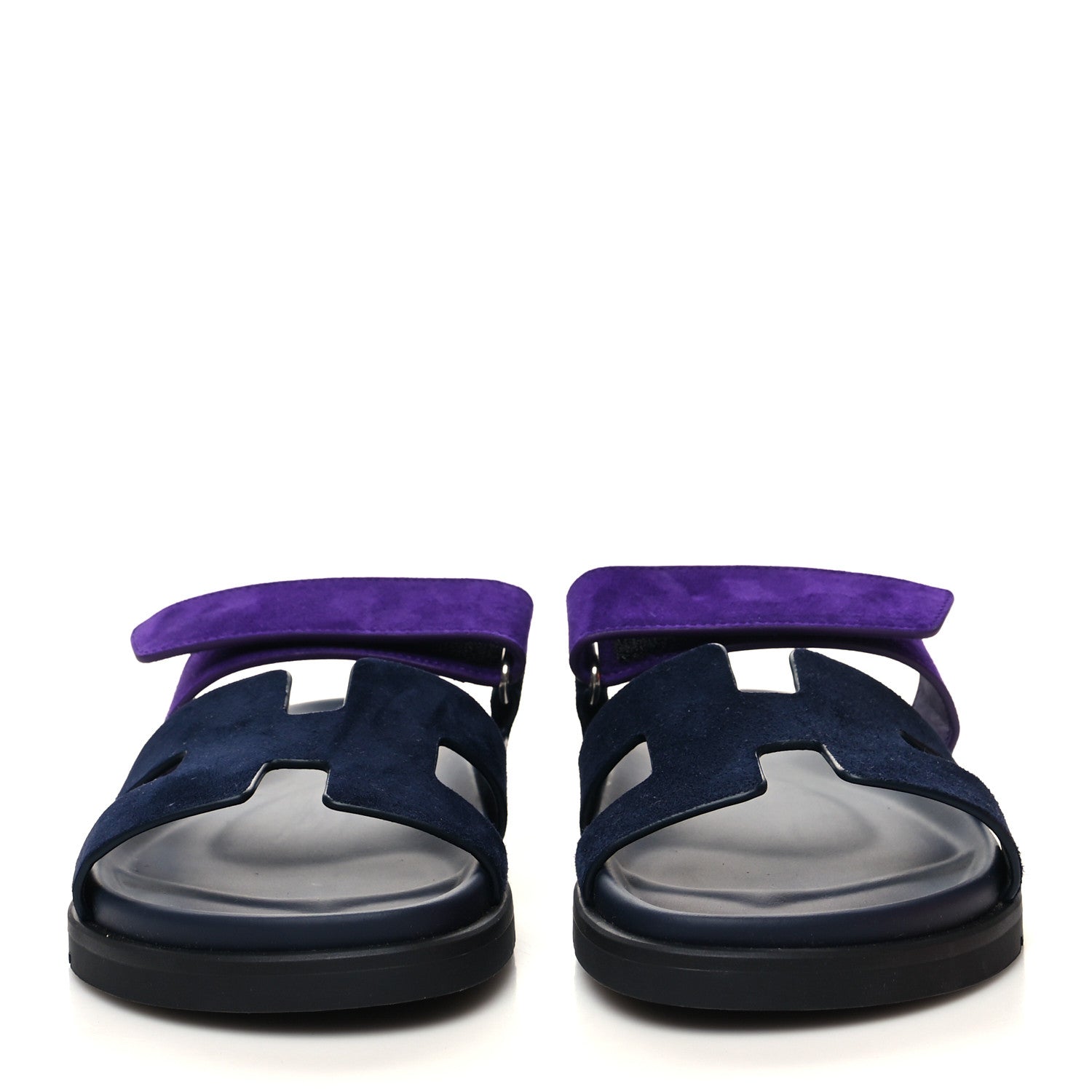 Hermes Suede Goatskin Womens Chypre Sandals 37.5 Marine Violet Majorette 2 of 9