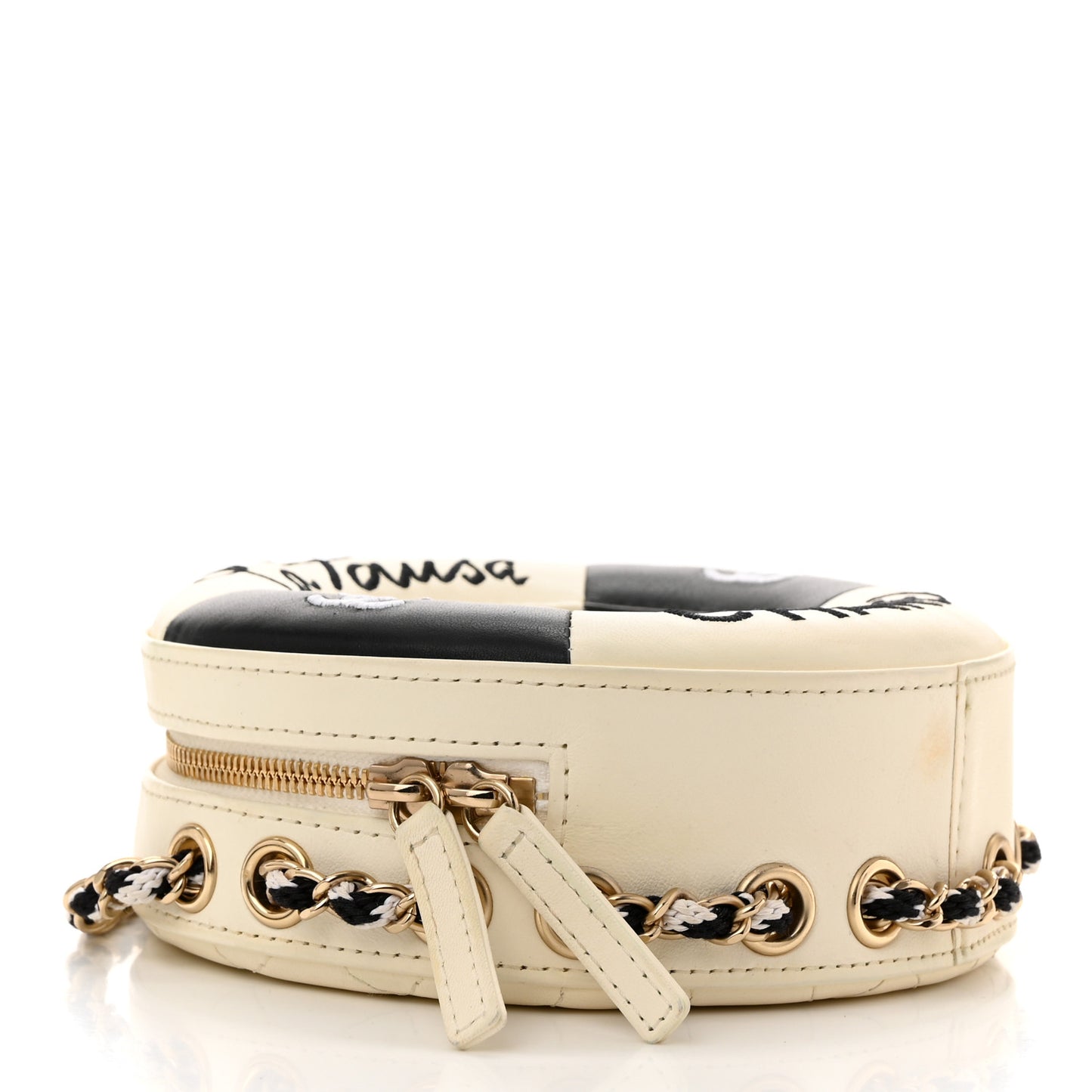 Lambskin Coco Lifesaver Round Bag Black White