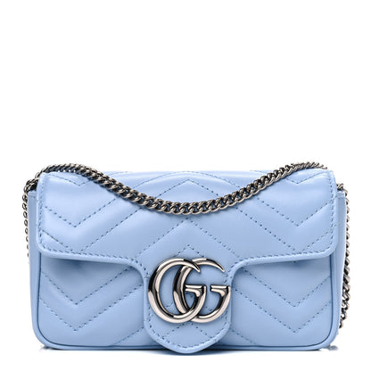 Gucci Calfskin Matelasse Super Mini GG Marmont Shoulder Bag Porcelain Light Blue 1 of 4