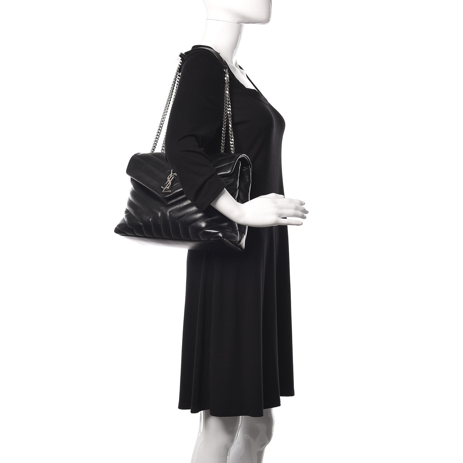 Saint Laurent Calfskin Y Quilted Monogram Medium Loulou Chain Satchel Black 2 of 12