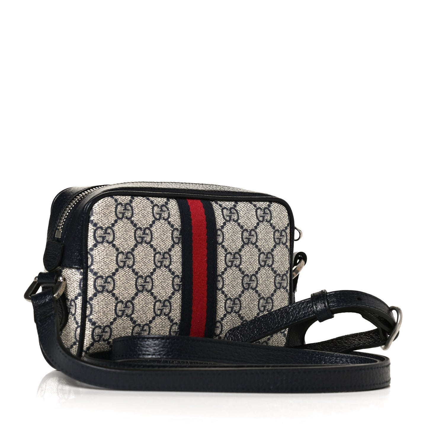 GG Supreme Monogram Textured Dollar Calfskin Web Mini Ophidia Shoulder Bag Beige Blue