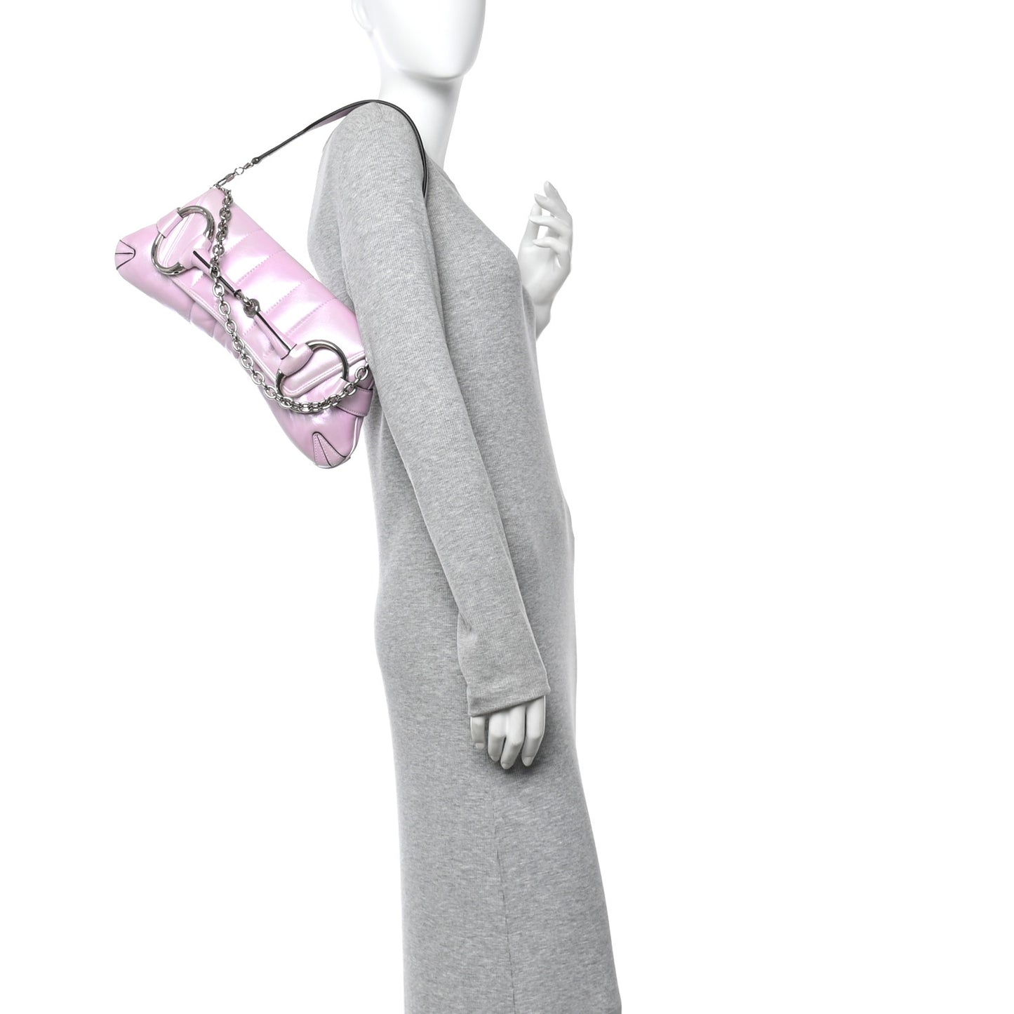 Iridescent Nappa Vertical Matelasse Medium Maxi Horsebit Chain Shoulder Bag Escape Pink