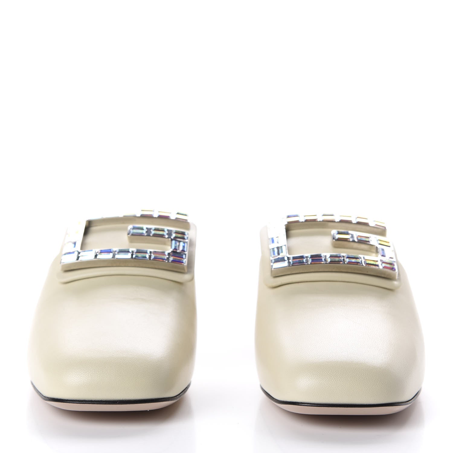 Gucci Malaga Kid Crystal Square G Madelyn Mules 38 Vintage White 2 of 10