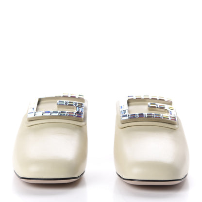 Gucci Malaga Kid Crystal Square G Madelyn Mules 38 Vintage White 2 of 10