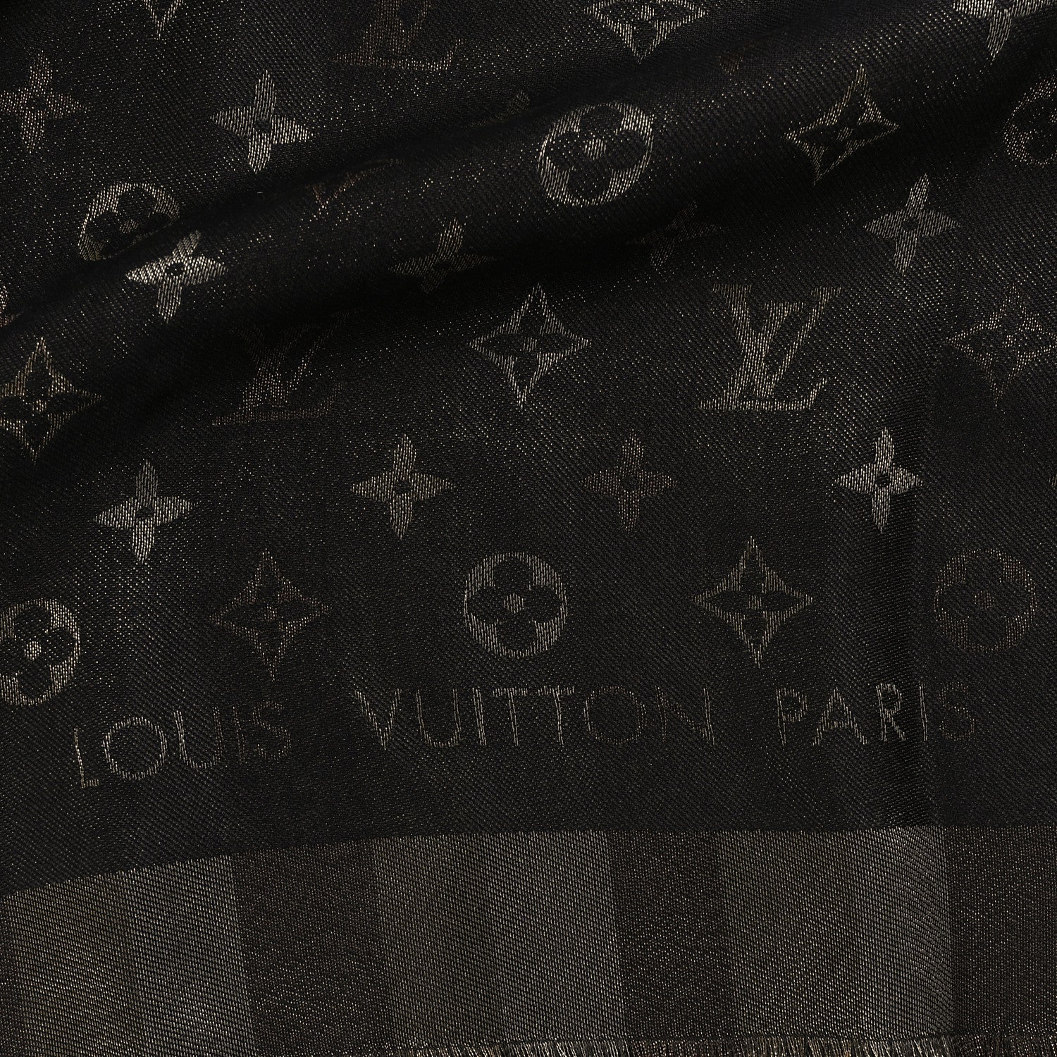 Louis Vuitton Silk Lurex Wool So Shine Monogram Shawl Black 2 of 3