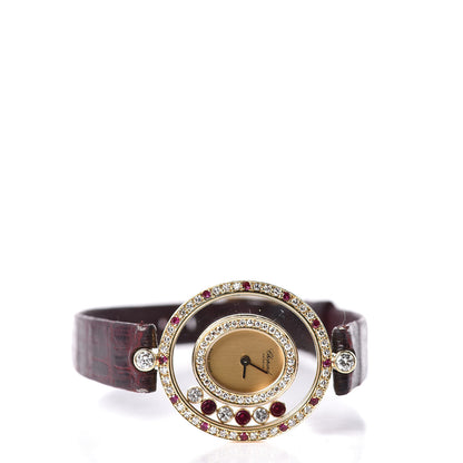 Chopard 18K Yellow Gold Alligator Diamond Pave Bezel Ruby 22mm Happy Diamonds Quartz Watch 3 of 7