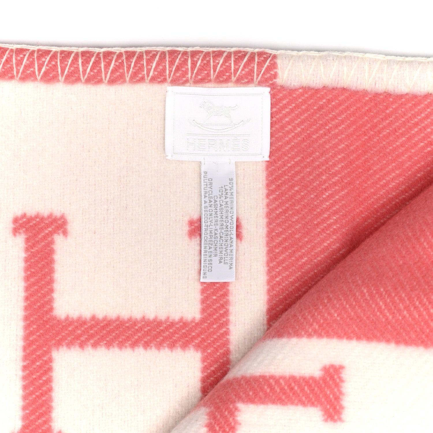 Hermes Wool Cashmere Avalon Baby Blanket Rose Airelle White 3 of 3