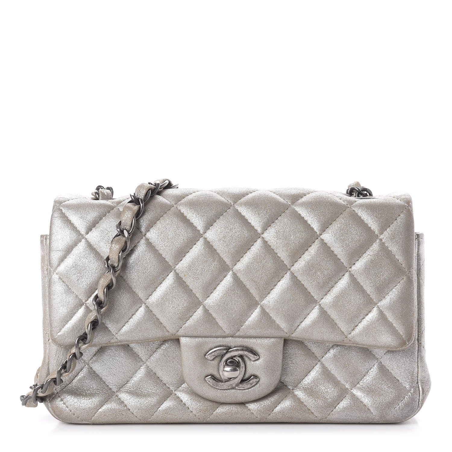 Chanel Metallic Lambskin Quilted Mini Rectangular Flap Silver 1 of 11