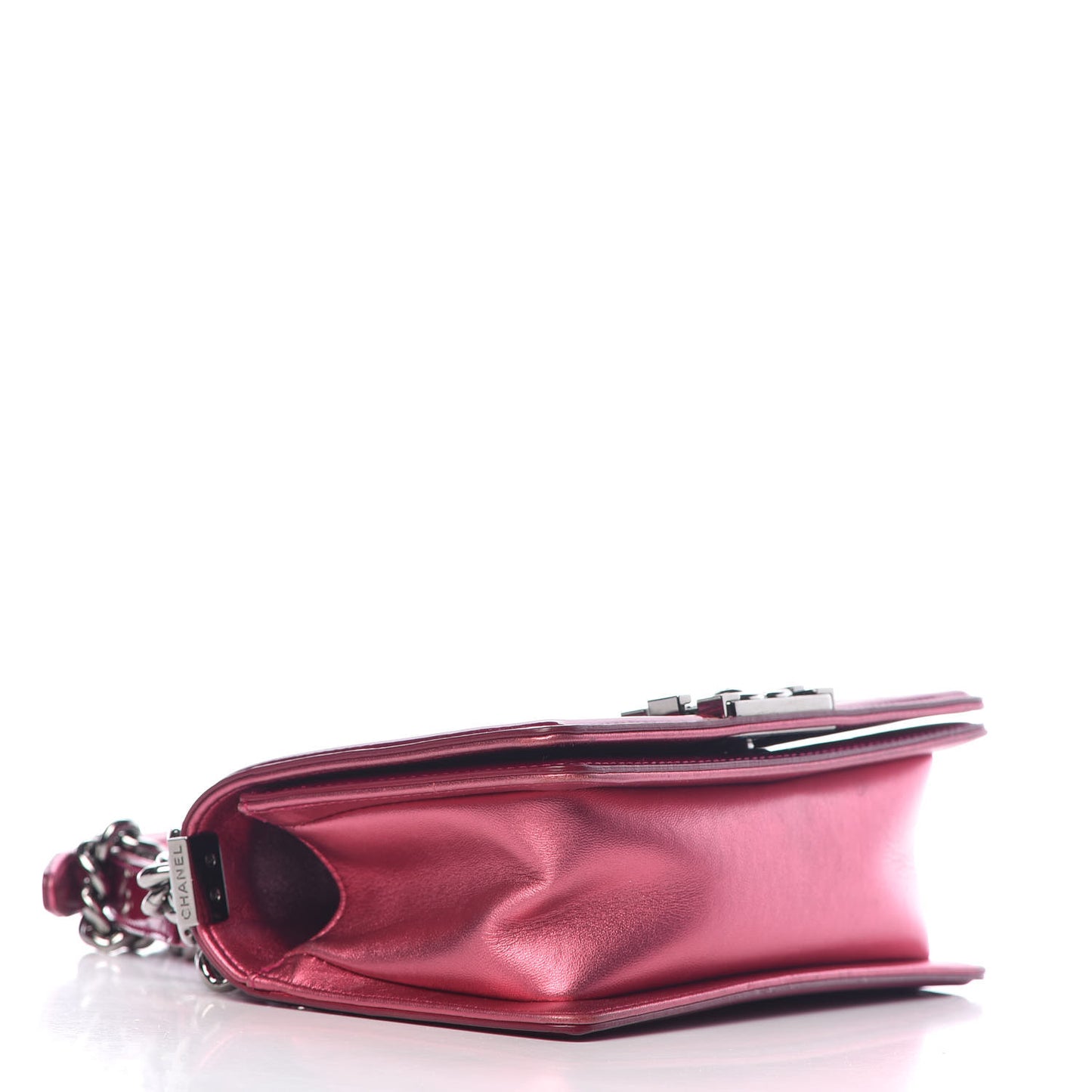 Metallic Patent Calfskin Quilted Small Boy Flap Pink