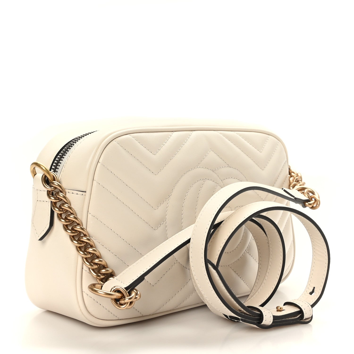 Gucci Calfskin Matelasse Small GG Marmont Chain Shoulder Bag White 2 of 8
