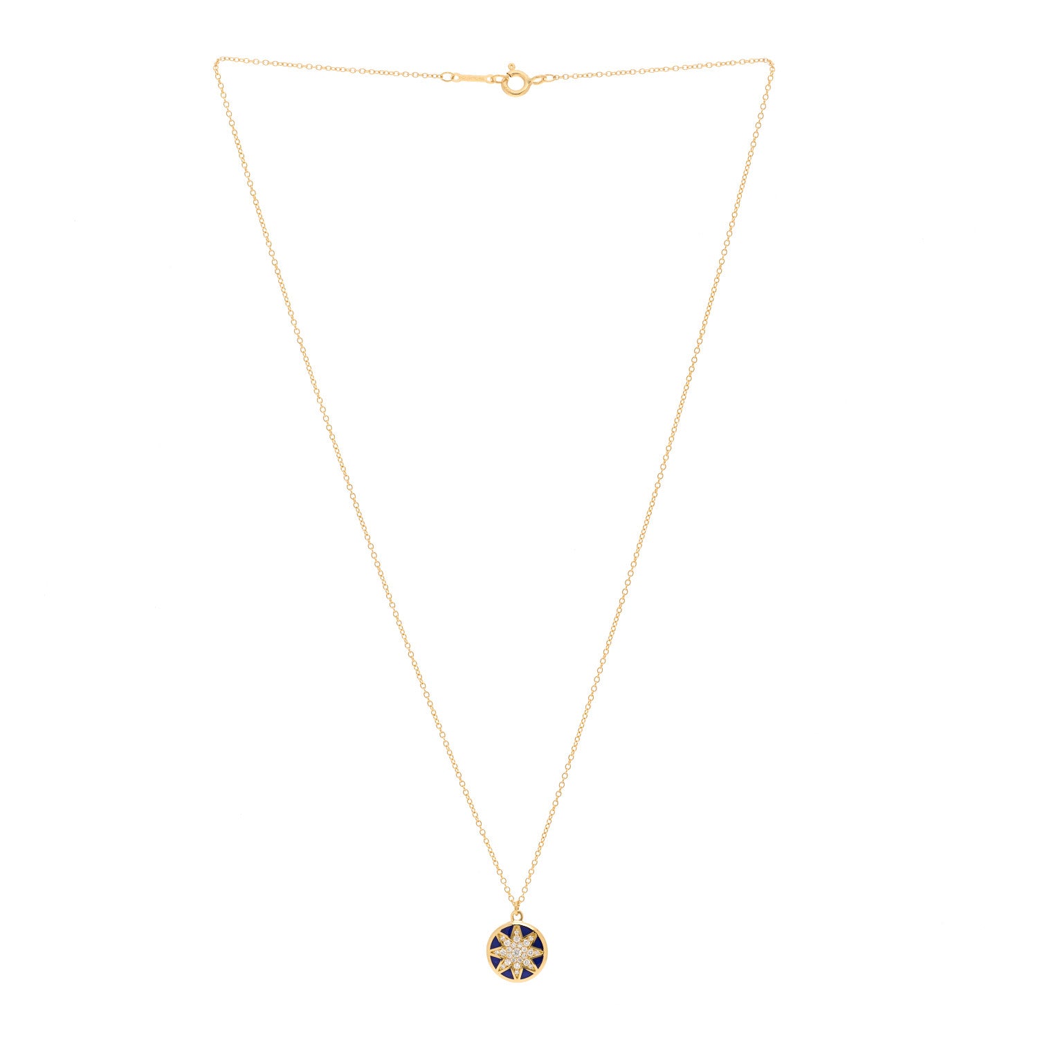 Tiffany 18K Yellow Gold Diamond Enamel Paloma Picasso Venezia Stella Pendant Necklace Blue 3 of 7