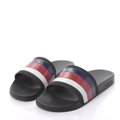 Gucci Rubber Web Mens Pool Slide Sandals 8 Black Mystic White Hibiscus Red Marine 3 of 9