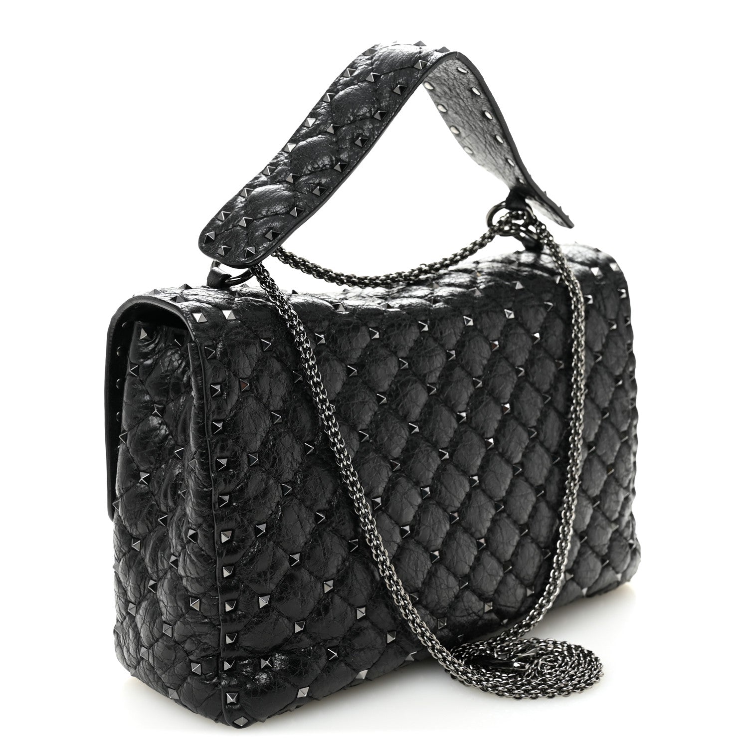 Valentino Garavani Craquele Nappa Large Rockstud Spike Shoulder Bag Black 3 of 9