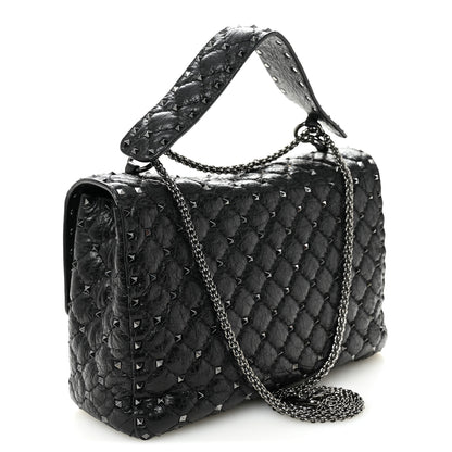 Valentino Garavani Craquele Nappa Large Rockstud Spike Shoulder Bag Black 3 of 9