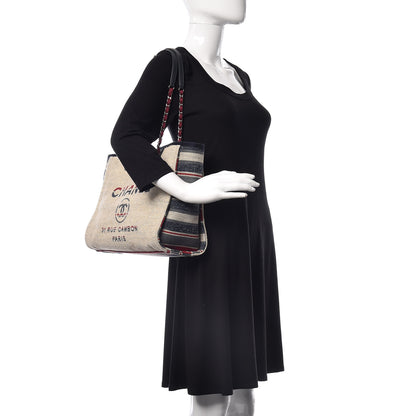 Chanel Striped Canvas Small Deauville Tote Beige 2 of 13