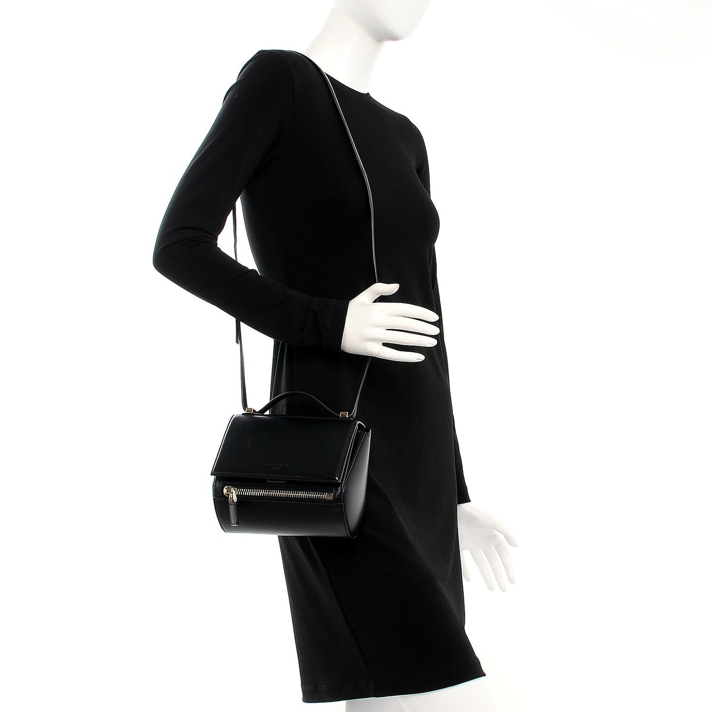 Textured Calfskin Mini Pandora Box Crossbody Bag Black