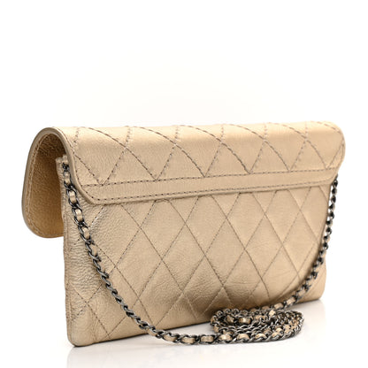 Chanel Metallic Calfskin Quilted Flap Clutch With Chain Light Gold 3 of 12