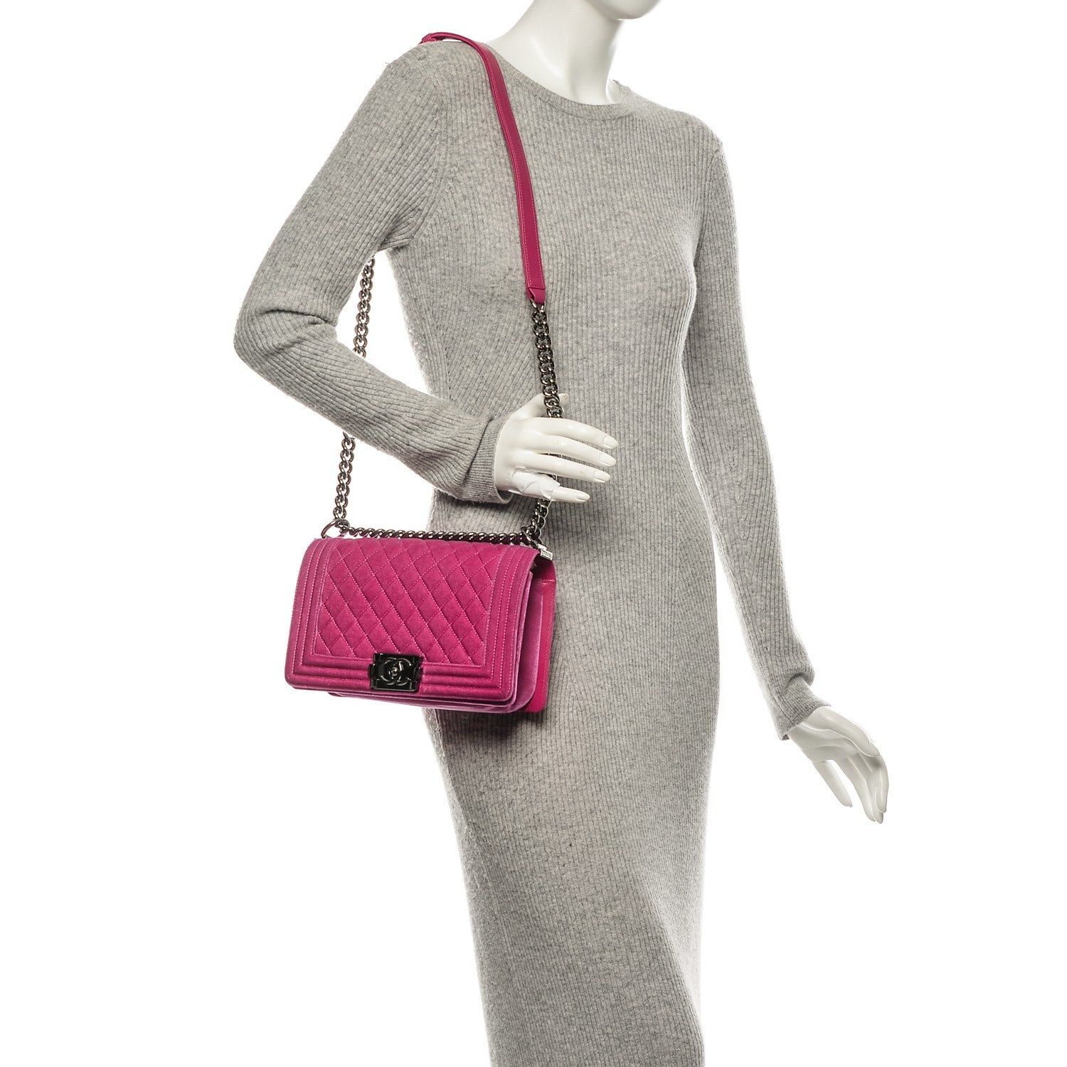Chanel Velvet Quilted Medium Boy Flap Fuchsia 2 of 11