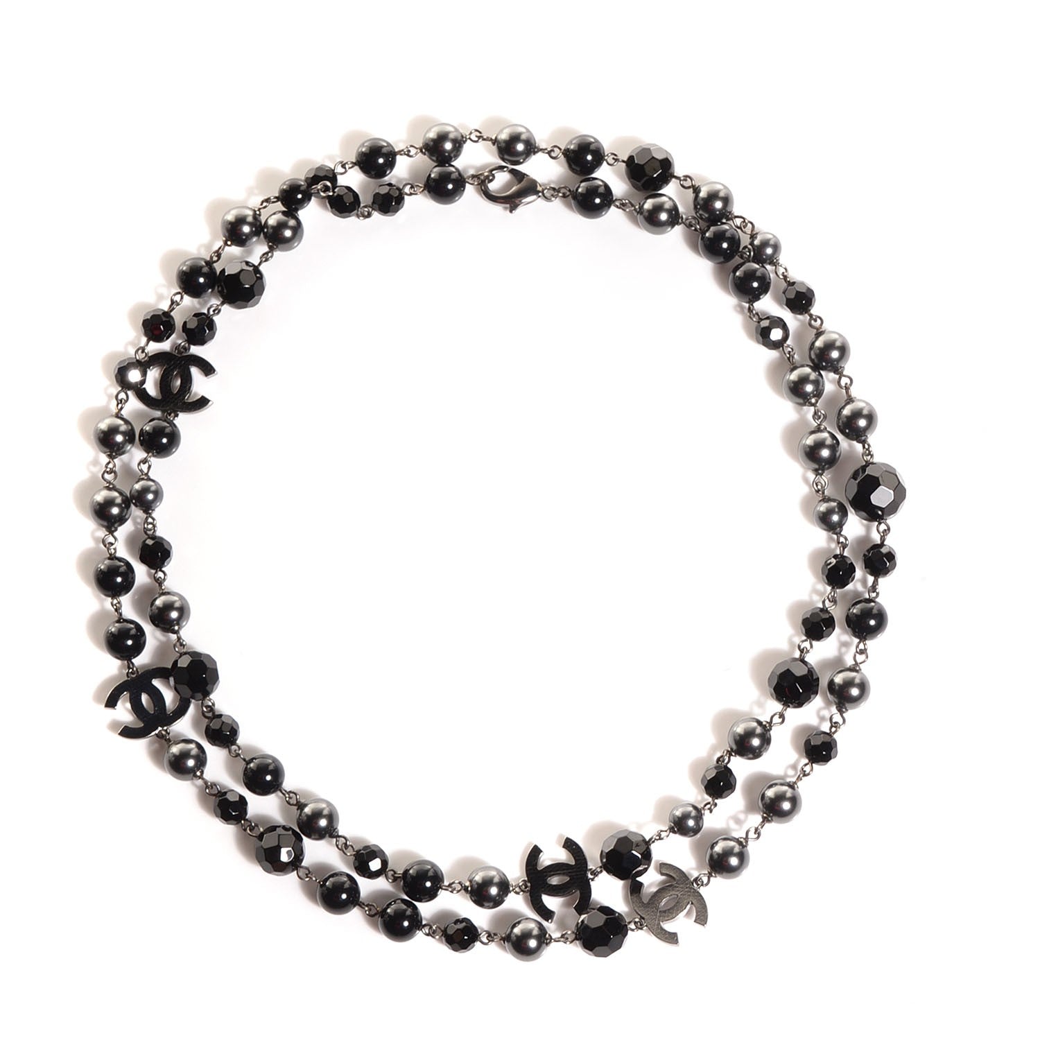Chanel Ruthenium Pearl Beaded CC Long Necklace Black 1 of 5