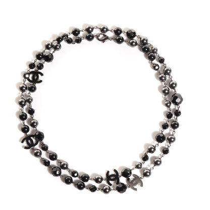 Chanel Ruthenium Pearl Beaded CC Long Necklace Black 1 of 5