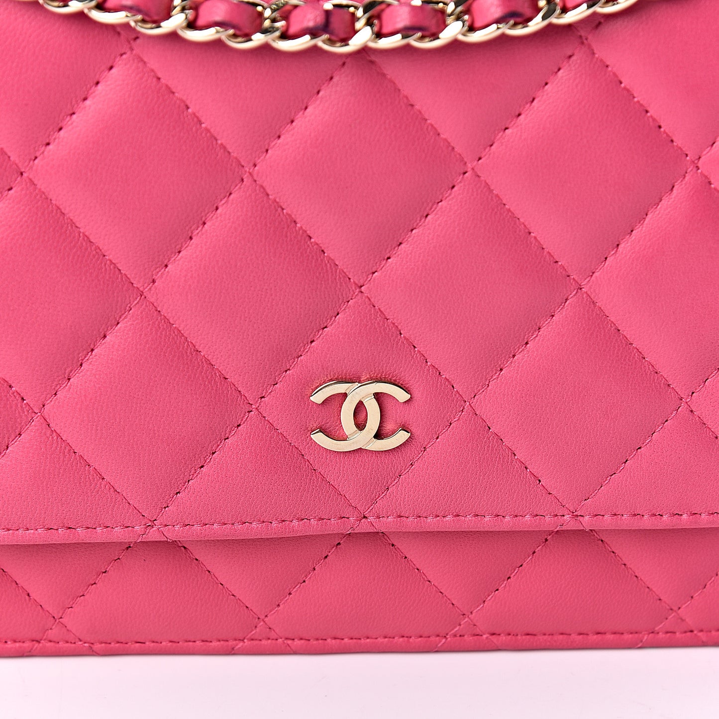 Lambskin Quilted Wallet On Chain WOC Pink