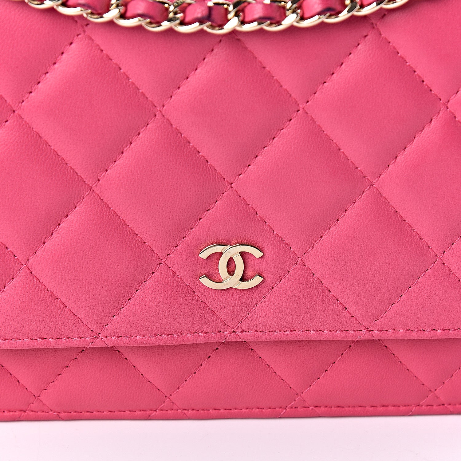 Chanel Lambskin Quilted Wallet On Chain WOC Pink 15 of 16