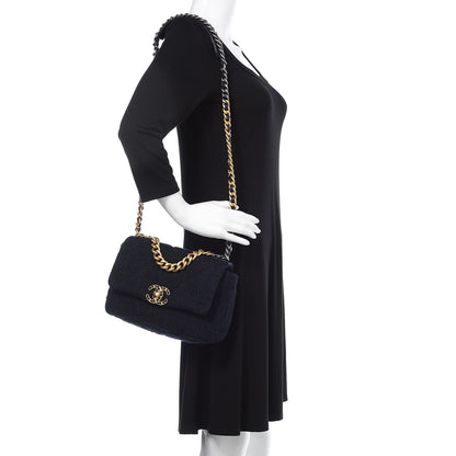 Chanel Tweed Quilted Medium 19 Flap Navy Blue Black 2 of 10