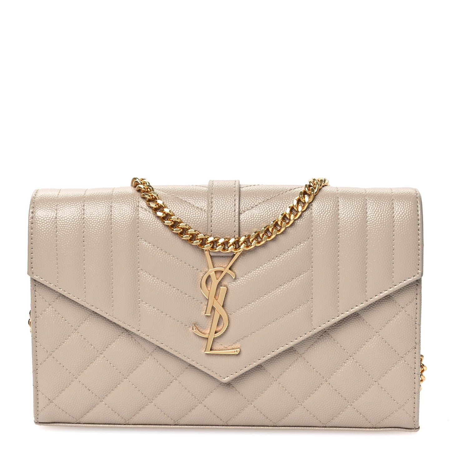 Grain De Poudre Mixed Matelasse Triquilt Monogram Chain Wallet Dark Beige