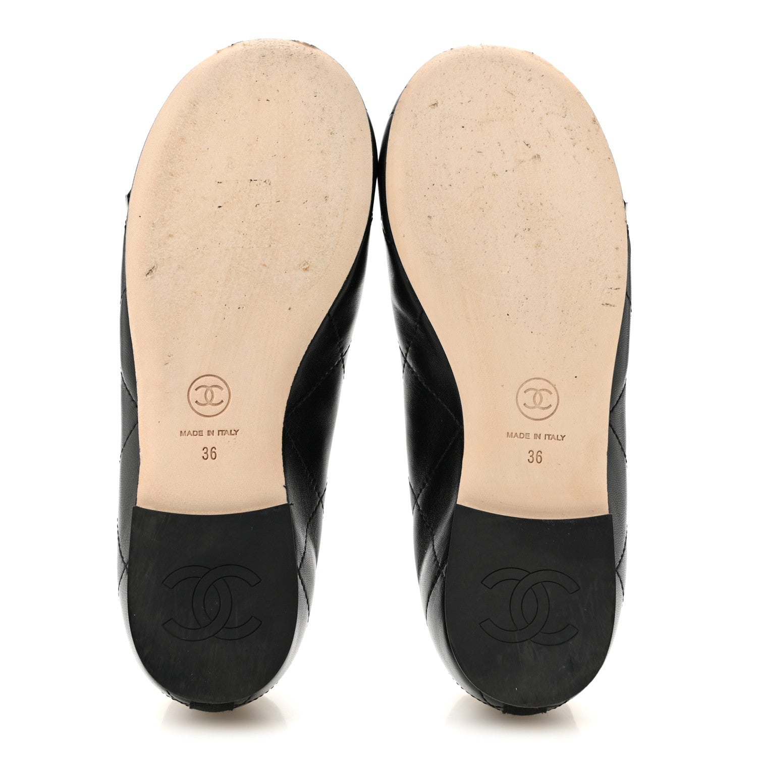Chanel Lambskin Quilted CC Cambon Ballet Flats 36 Black White 6 of 11