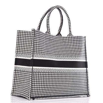 Christian Dior Canvas Houndstooth Embroidered Book Tote Black White 3 of 10