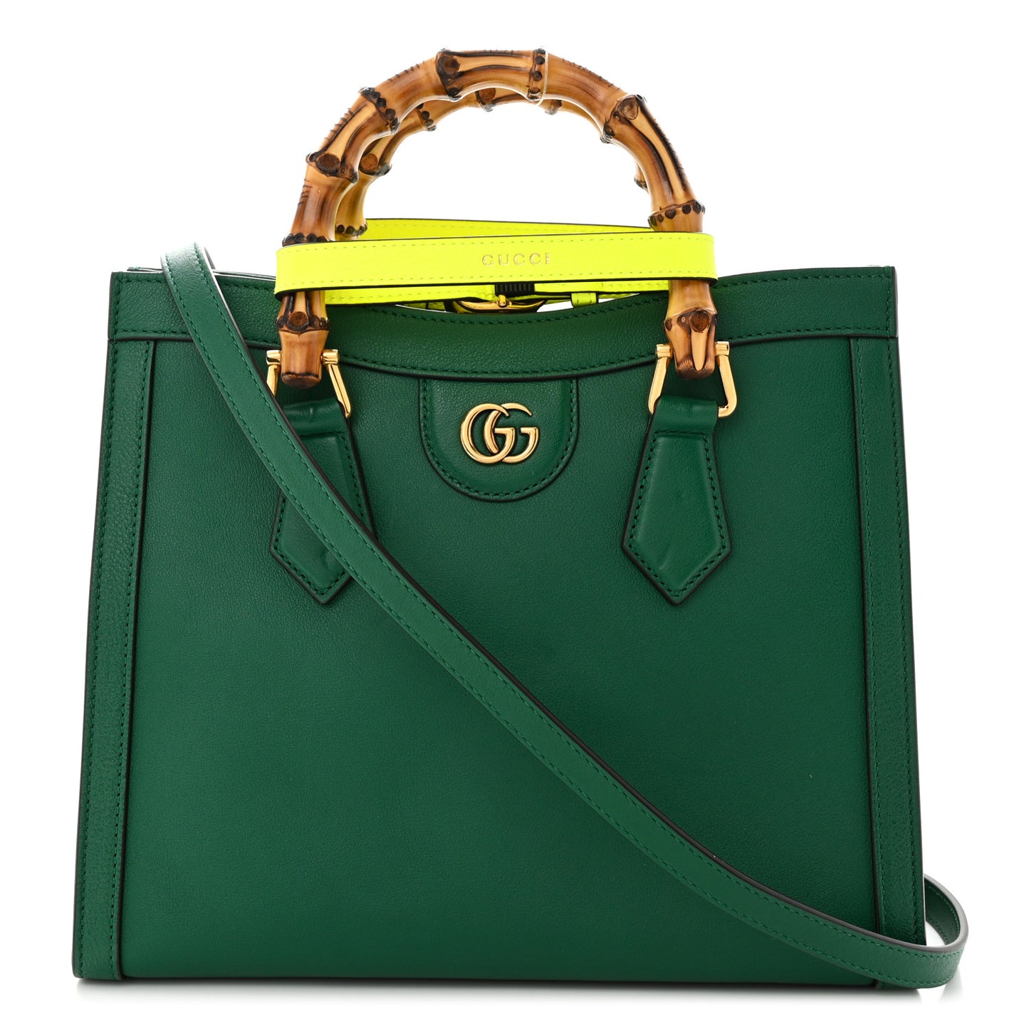 Wonka Grain Calfskin Small Diana Tote Bag Green Yellow Fluo