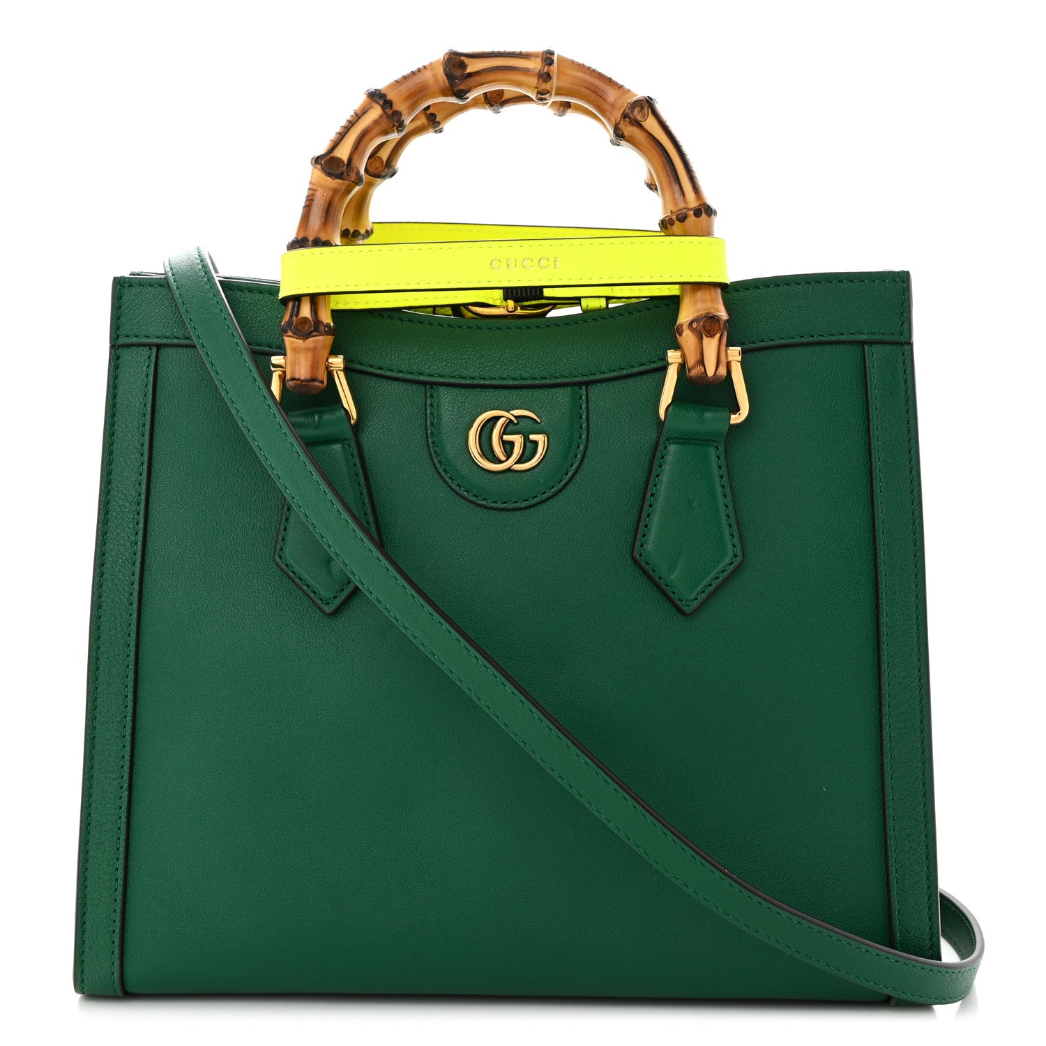 Gucci Wonka Grain Calfskin Small Diana Tote Bag Green Yellow Fluo 1 of 12