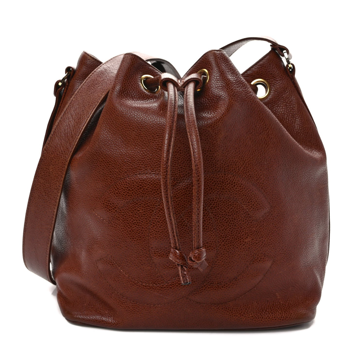 Caviar Drawstring Bucket Bag Brown