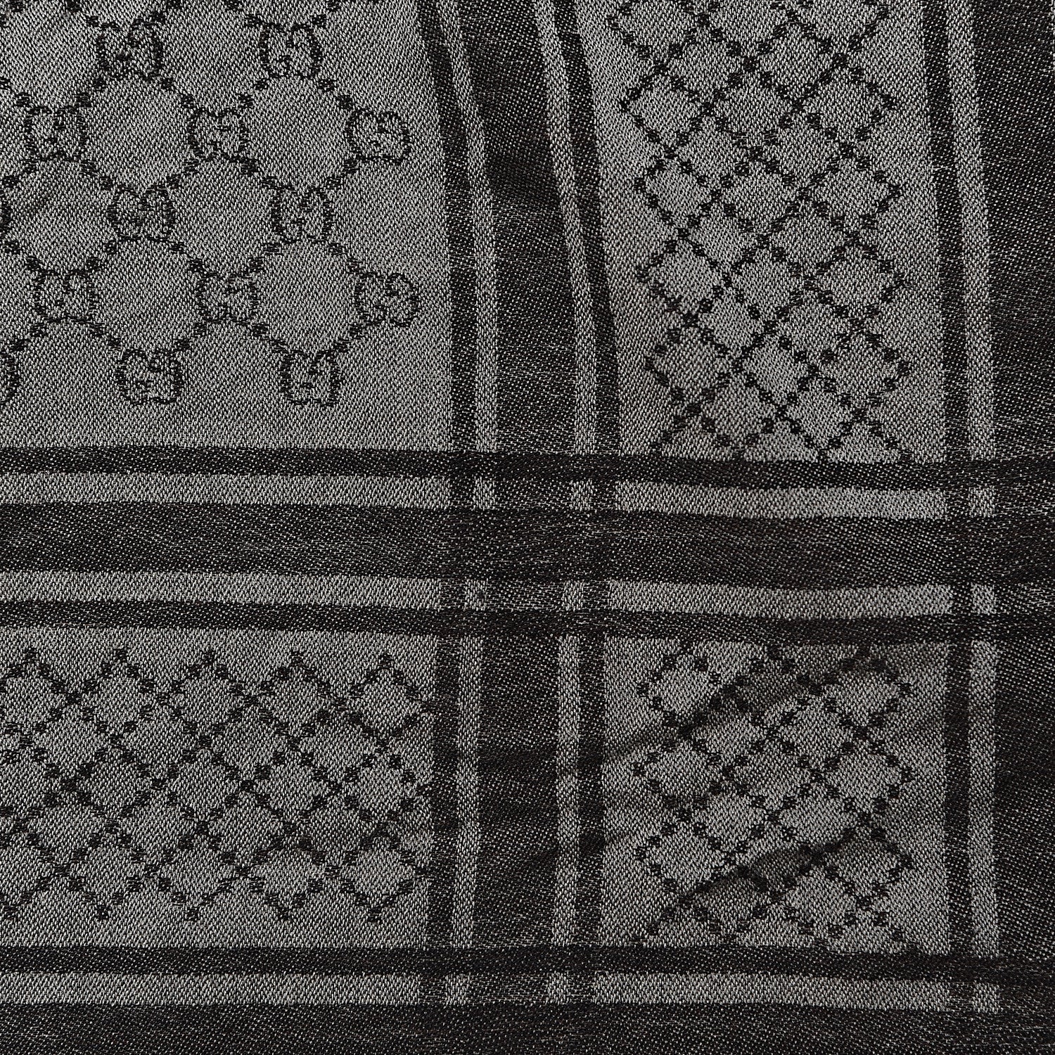 Gucci Wool Silk GG Monogram Diamante Plaid Surviee Shawl Beige Dark Brown 4 of 4