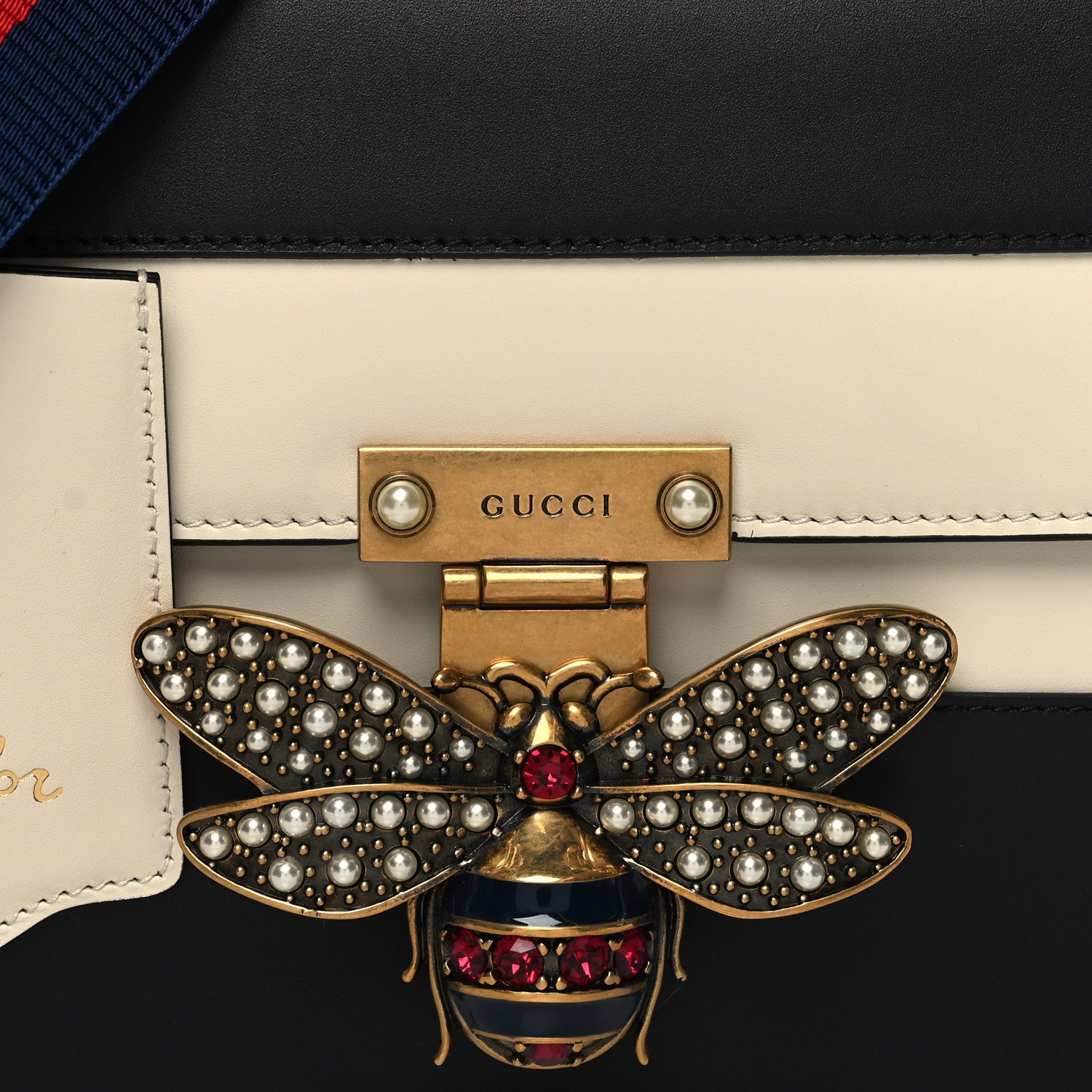 Gucci Calfskin Sylvie Web Queen Margaret Shoulder Bag Mystic White Black 8 of 10