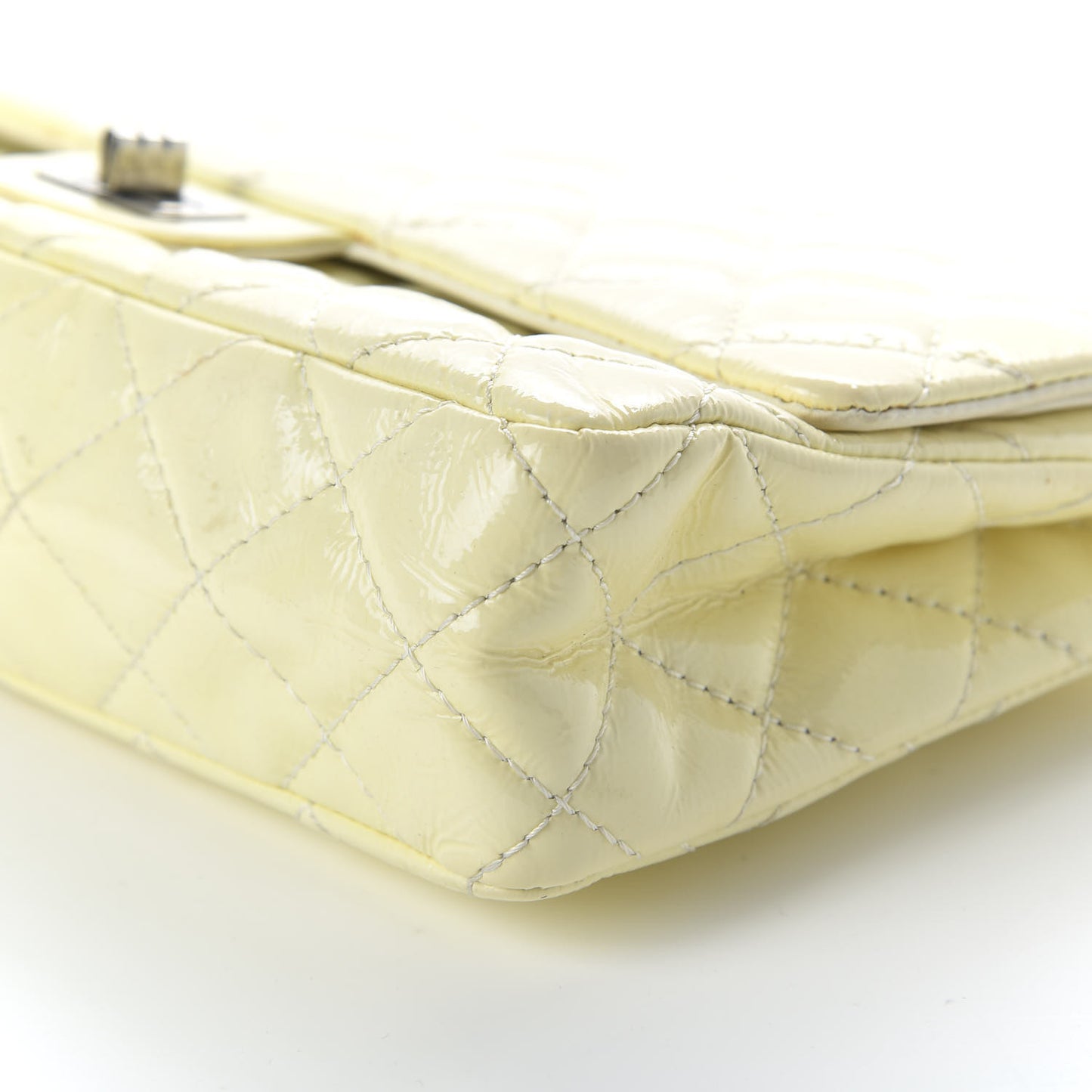 Distressed Patent Quilted 2.55 Reissue Flap 227 White
