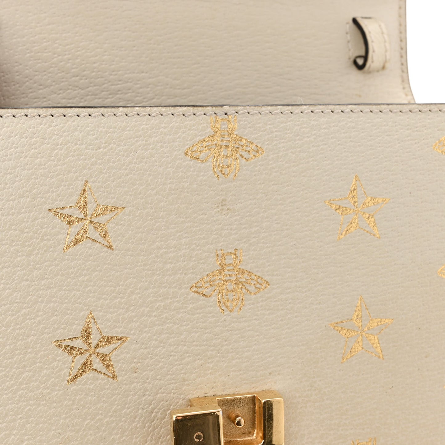 Textured Calfskin Bee Star Print Mini Sylvie Top Handle Bag Mystic White