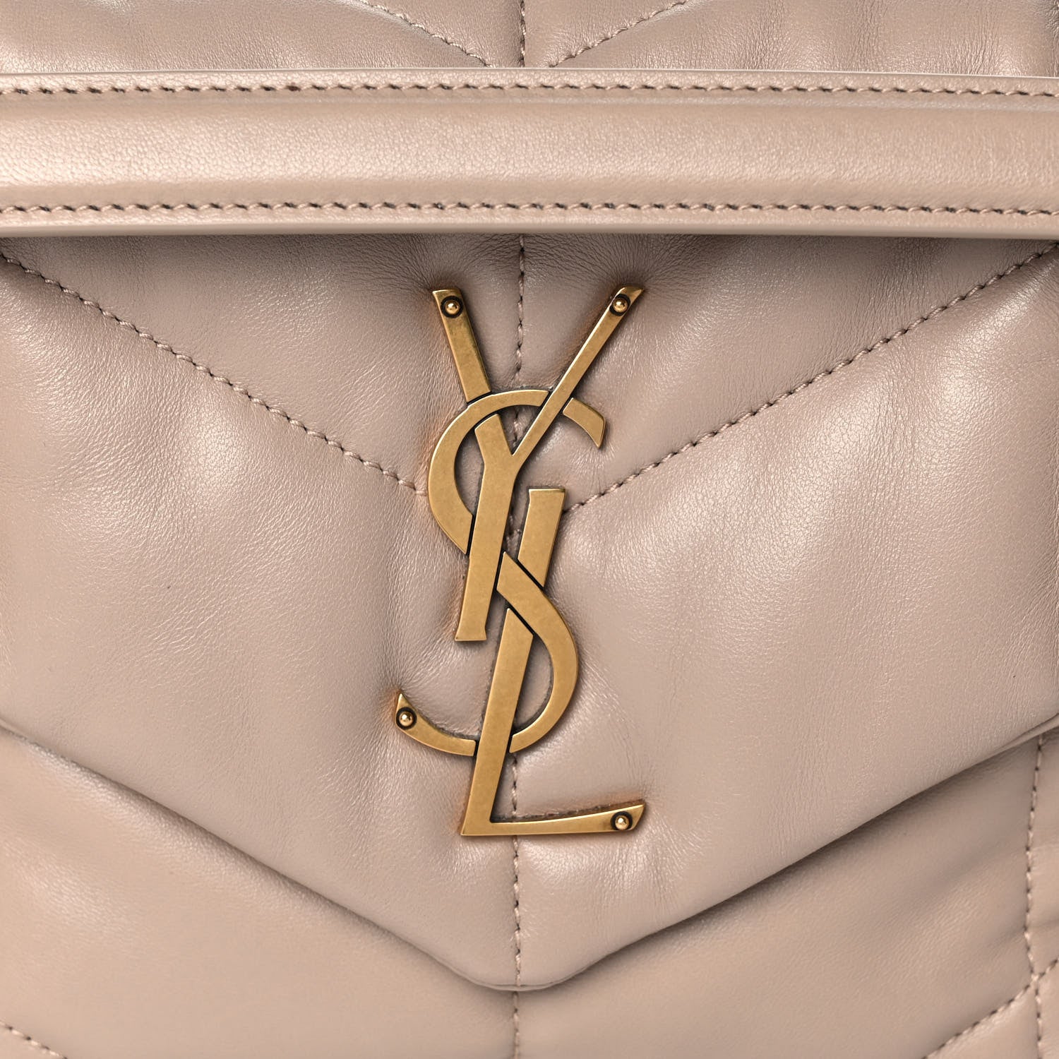 Saint Laurent Lambskin Quilted Small Loulou Puffer Monogram Chain Satchel Dark Beige 9 of 14