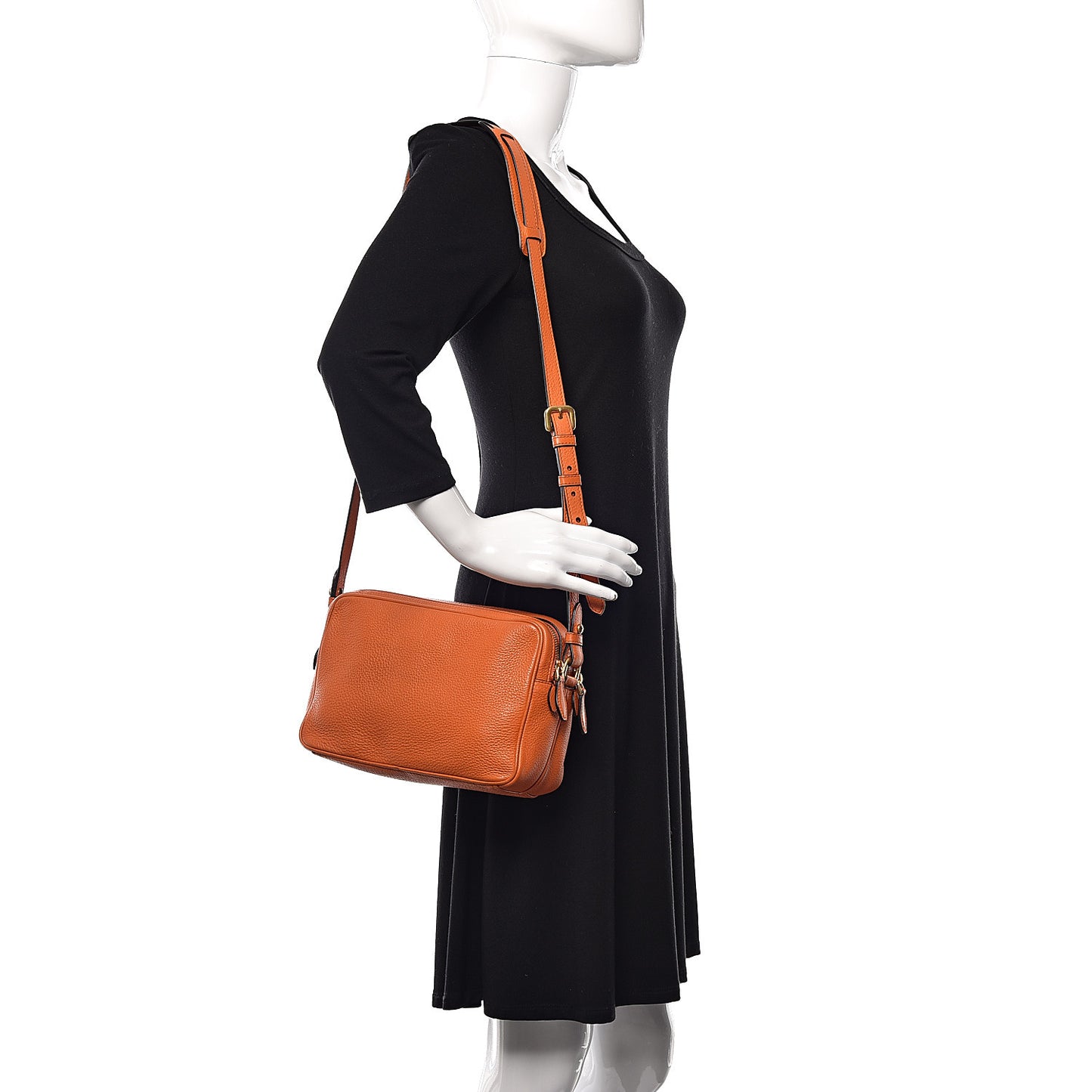 Vitello Daino Medium Double Zip Shoulder Bag Papaya