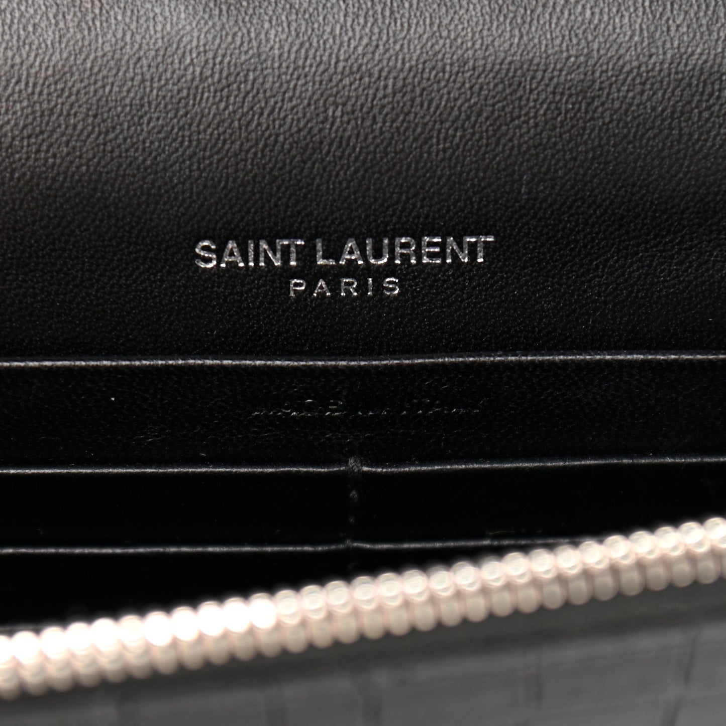 Calfskin Crocodile Embossed Kate Monogram Tassel Chain Wallet Black