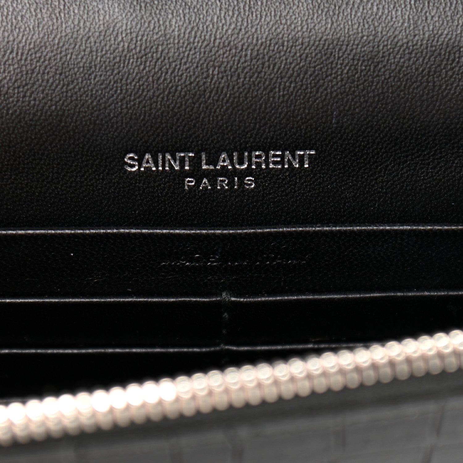 Saint Laurent Calfskin Crocodile Embossed Kate Monogram Tassel Chain Wallet Black 6 of 10