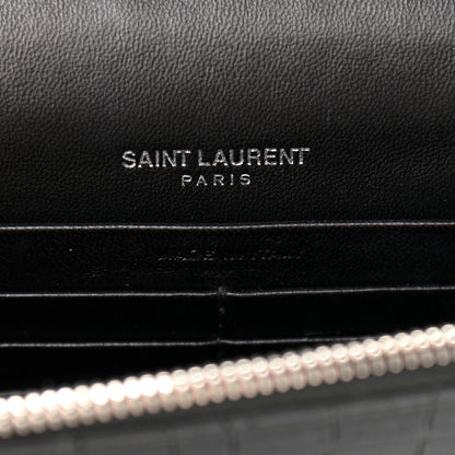Saint Laurent Calfskin Crocodile Embossed Kate Monogram Tassel Chain Wallet Black 6 of 10