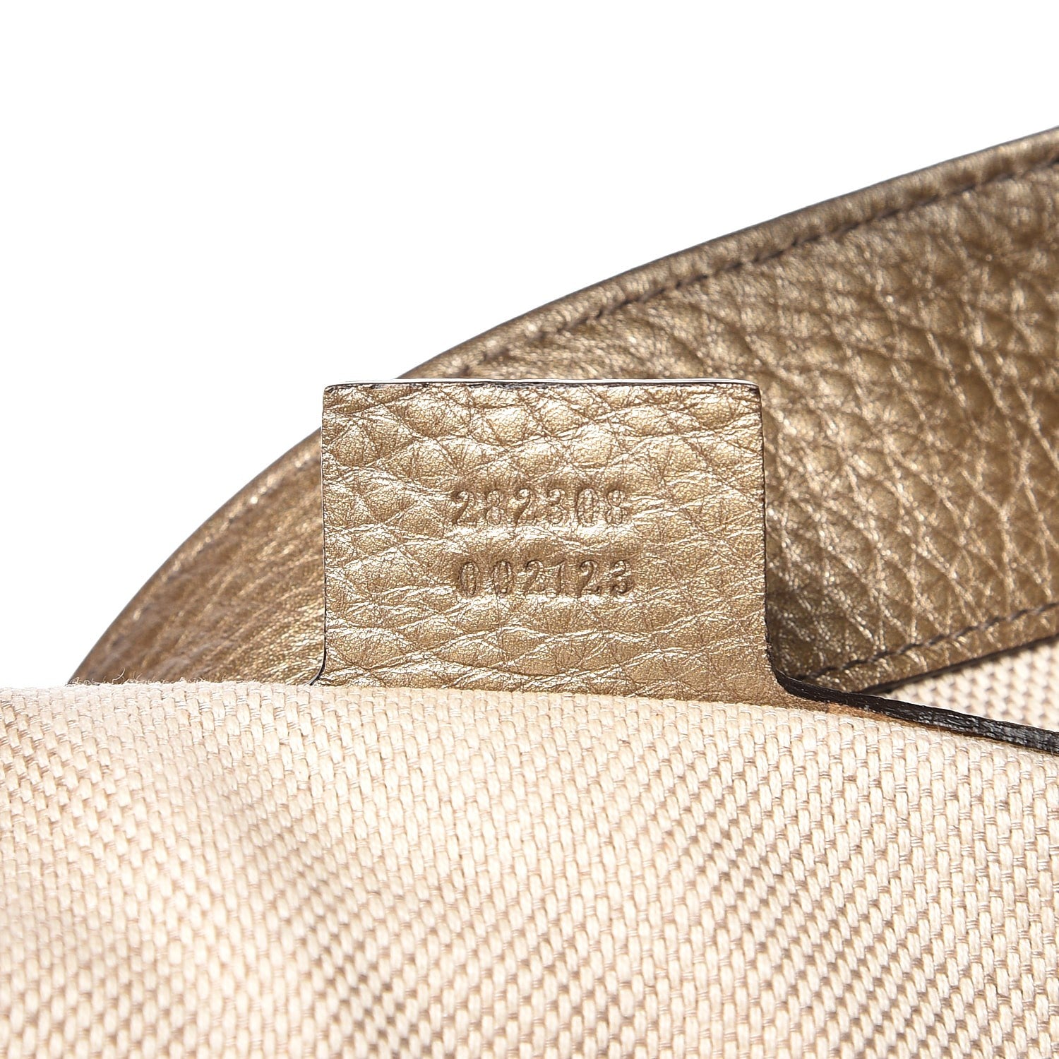 Gucci Metallic Pebbled Calfskin Large Soho Shoulder Bag Golden Beige 7 of 7
