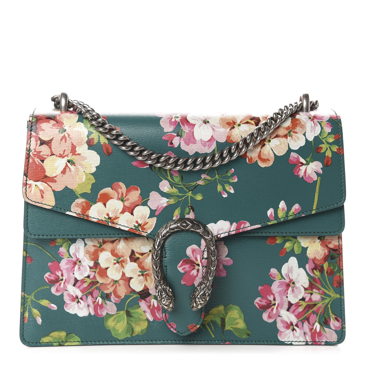 Calfskin Blooms Print Medium Dionysus Shoulder Bag Bright Emerald Multicolor