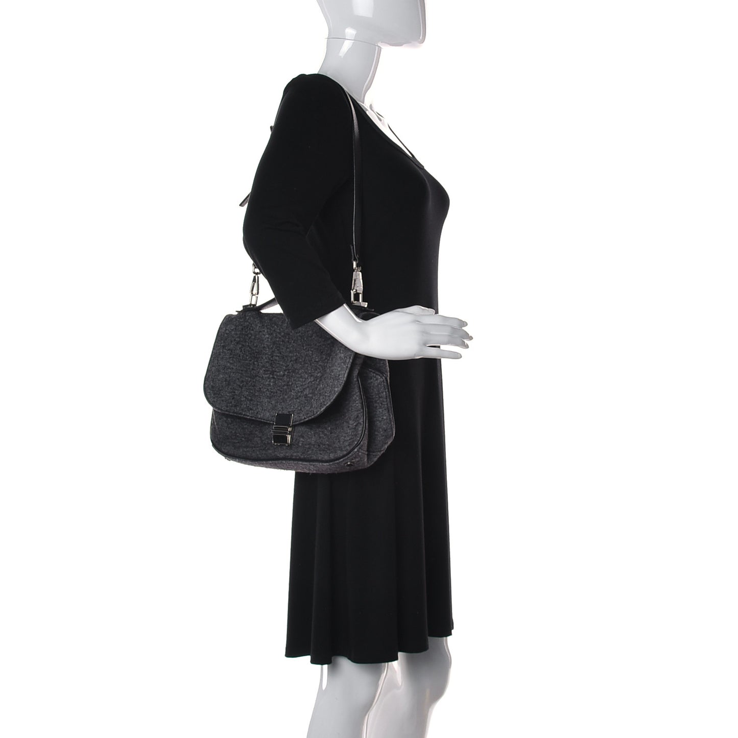 Melange Felted Wool Crossbody Bag Charcoal Black