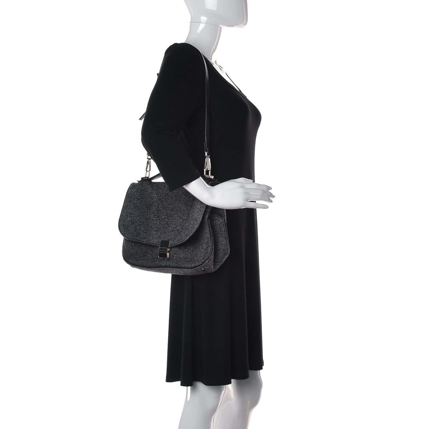Proenza Schouler Melange Felted Wool Crossbody Bag Charcoal Black 2 of 9