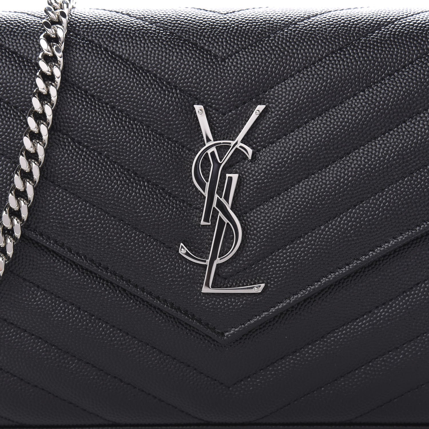 Saint Laurent Grain De Poudre Matelasse Chevron Monogram Chain Wallet Black 9 of 9