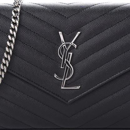 Saint Laurent Grain De Poudre Matelasse Chevron Monogram Chain Wallet Black 9 of 9