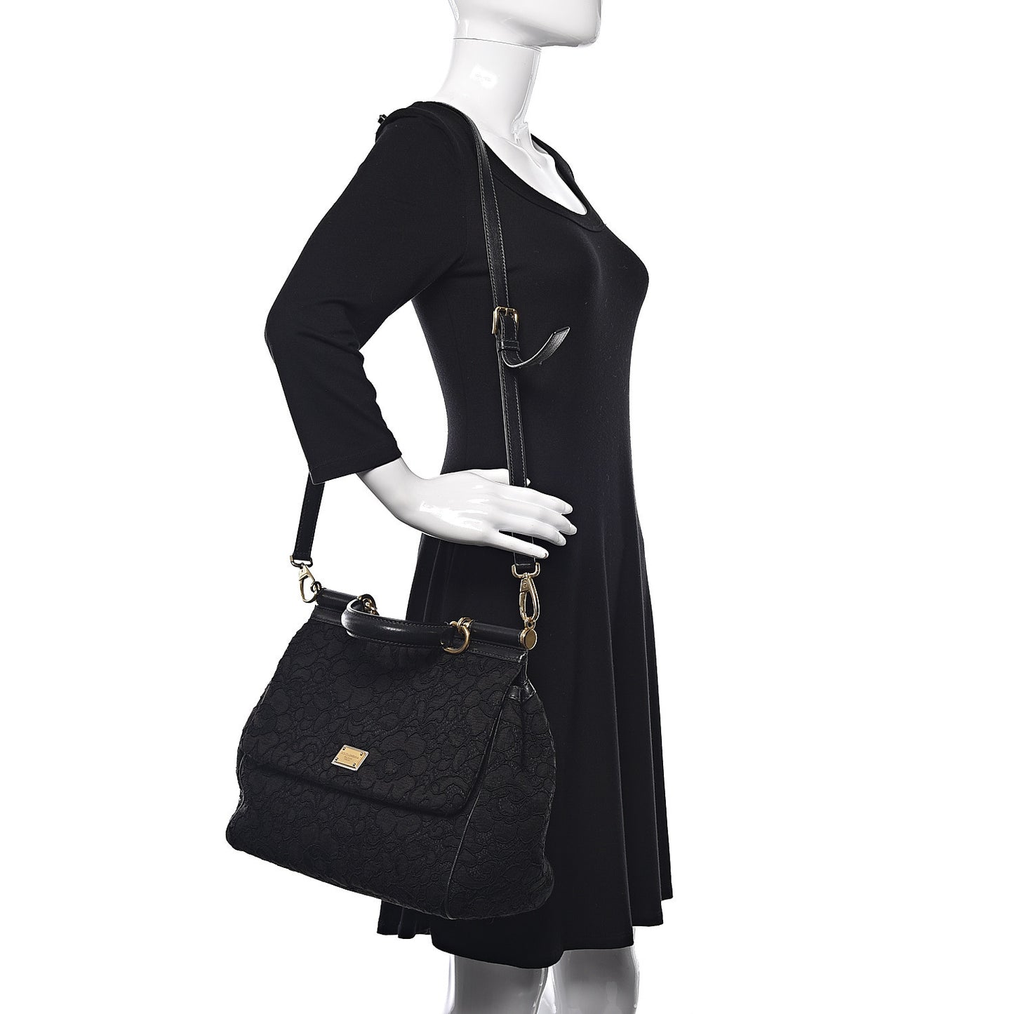 Calfskin Lace Large Miss Sicily Satchel Black